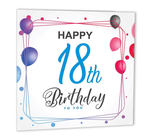 18th Birthday Card Happy 18th birthday 147 x 147mm - Purple Fox Gifts