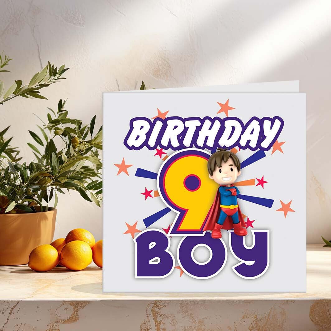 9th Birthday Card for Son Birthday boy 147 x 147mm - Purple Fox Gifts
