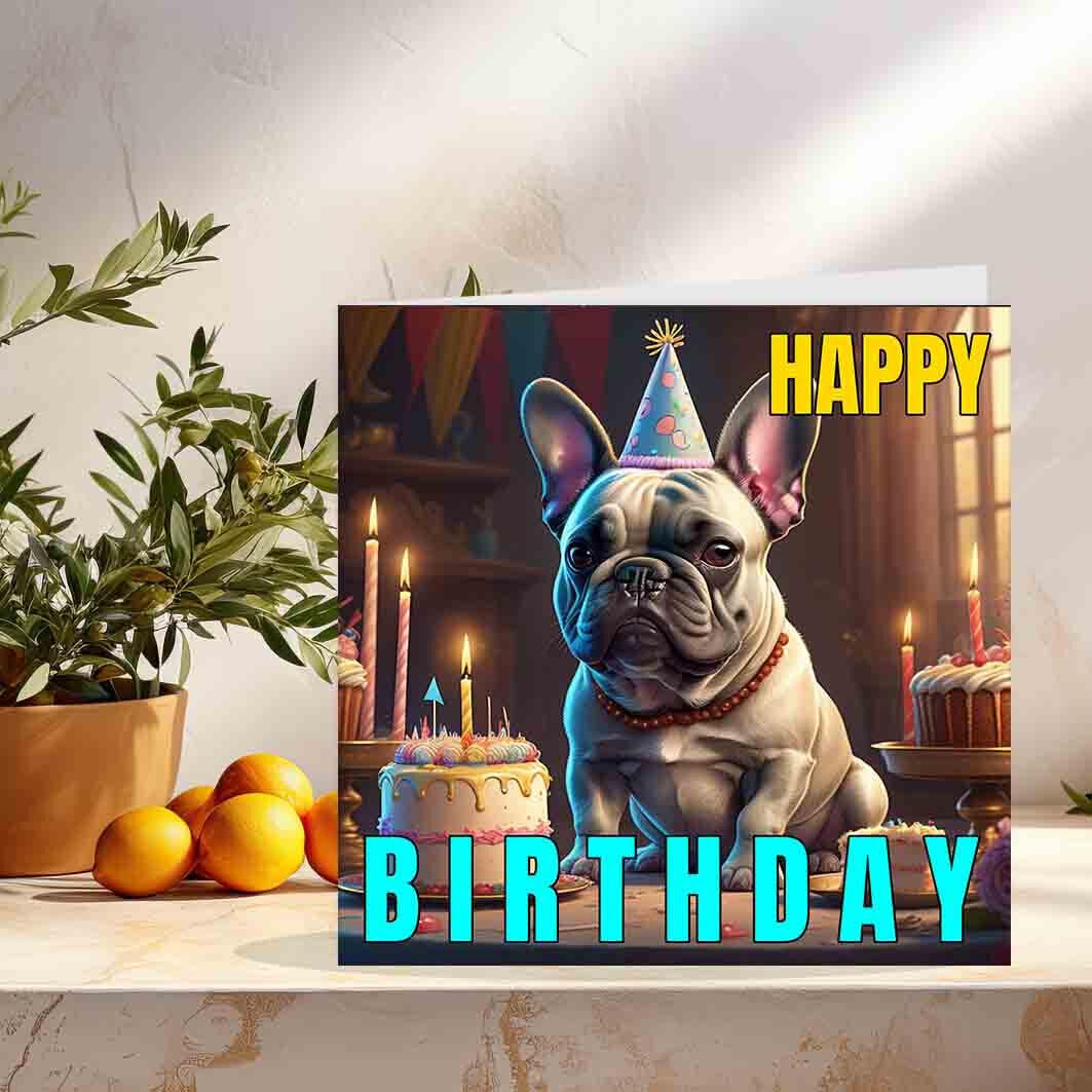 French Bulldog Cute Dog Birthday Cards 145 x 145mm - Purple Fox Gifts