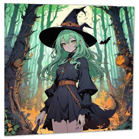 Anime Witch Girl Greeting Card 145 x 145mm - Purple Fox Gifts