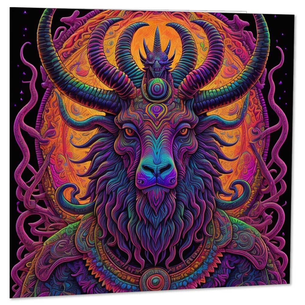 Psychedelic Baphomet Greeting Card - Gothic Satanic Birthday card - 145 x 145mm - Purple Fox Gifts