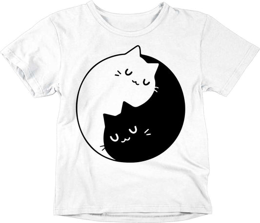 Kids Yin Yang Cats T-Shirt Unisex Childrens - Purple Fox Gifts