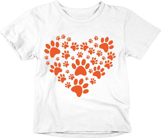 Kids Paw Print Hearts T-Shirt Unisex Childrens Dog Cat Paw Prints - Purple Fox Gifts