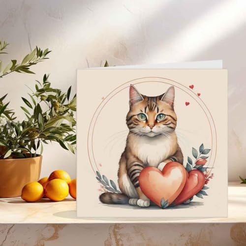 Cat Anniversary Card Cute Kitty Rabbit Love heart valentines Card 145mm x 145mm