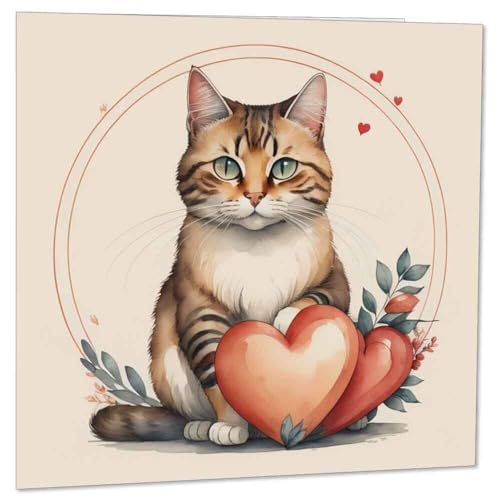 Cat Anniversary Card Cute Kitty Rabbit Love heart valentines Card 145mm x 145mm