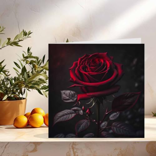 Gothic Anniversary Card - Black Red Rose Goth Valentines Day Cards 145 x 145mm