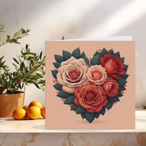 Roses Anniversary Card - Heart Valentines Day Card for girlfriend 145mm x 145mm