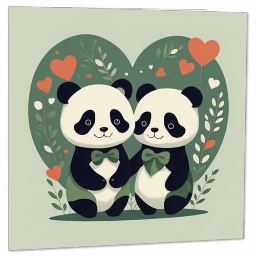 Cute Panda Card Valentines Anniversary Love Pandas 145 x 145mm