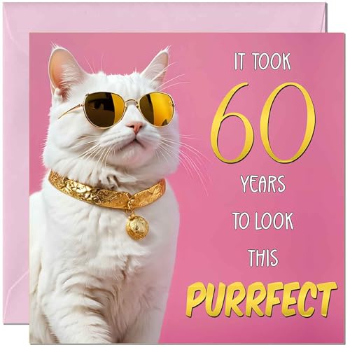 Cat Birthday Card for Women - Purrfect Birthday - Funny Cat Birthday Card for Year old woman Ladies Nan Grandma Mum Aunt Sister Mum Friend Kitty Kitten