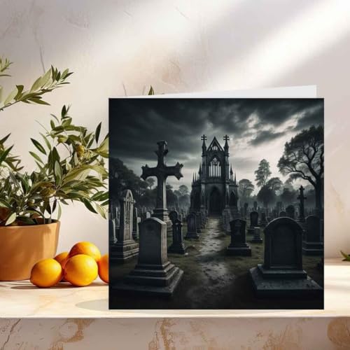 Gothic Greeting Card - Graveyard Tombstone Gothic Birthday Card 145 x 145mm