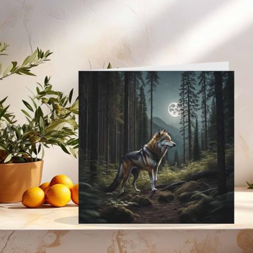 Wolf Forest Moon Greeting Card Wolves 145 x 145mm