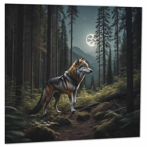 Wolf Forest Moon Greeting Card Wolves 145 x 145mm