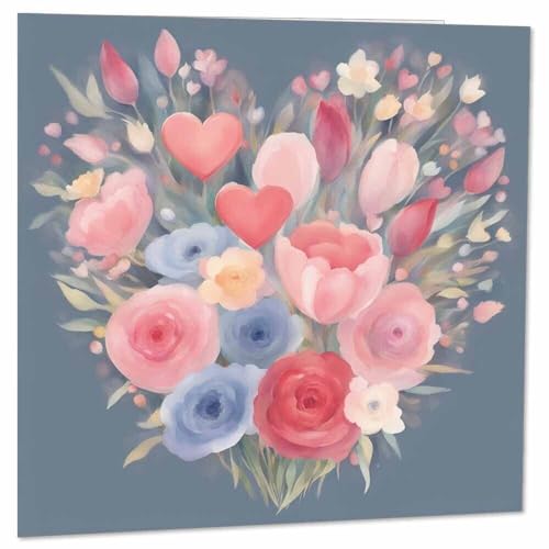 Watercolour Flower Bouquet Card - Anniversary Birthday Get Well 145mm x 145mm