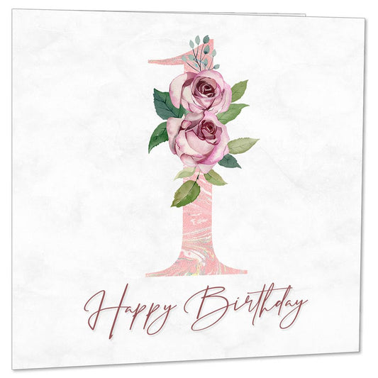 1st Birthday Card for Girls - Floral 1st Birthday Cards for 1 year old Daughter girl One, First Granddaughter Sister Niece cousin