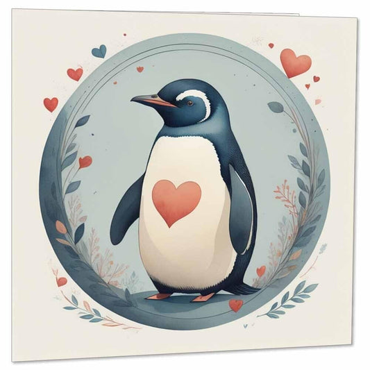 Penguin Anniversary Card - Cute Love Penguins - For Husband Wife 145mm x 145mm