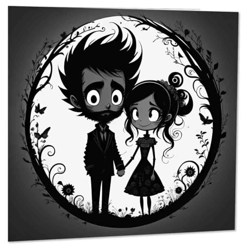 Cute Gothic Couple Card - Anniversary Nightmare Burton black white 145 x 145mm