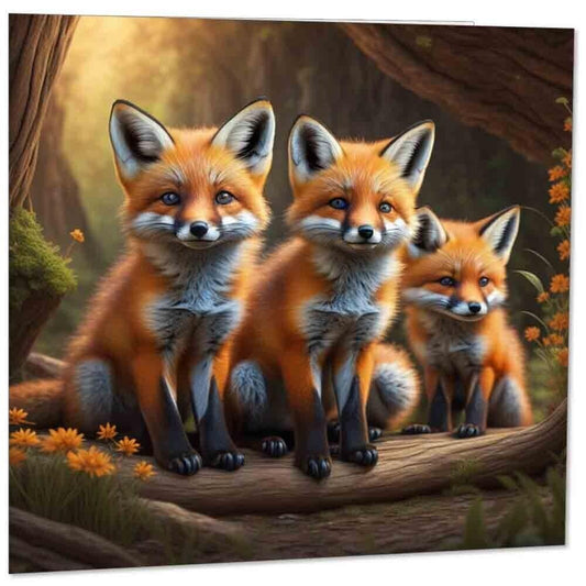 Fox Kits Greeting Card - Cute Fox Cubs Babies 145mm x 145mm