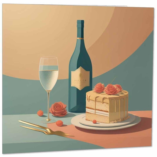 Happy Birthday Card - Birthday Cake & Drink 145mm x 145mm
