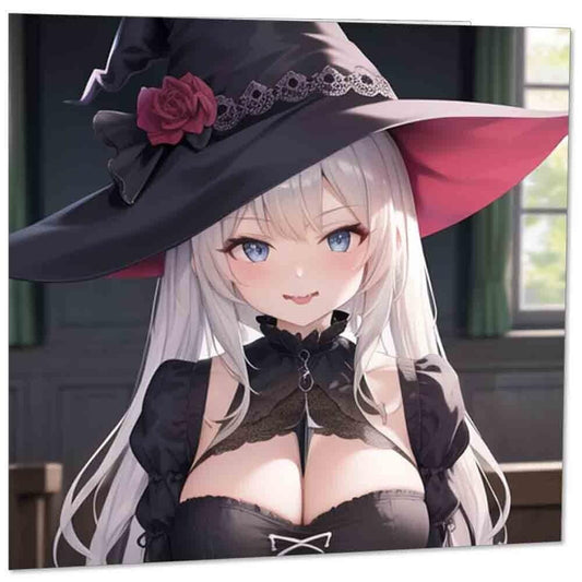 Anime Witch Greeting Card - Cute Anime Gothic Girl 145mm x 145mm