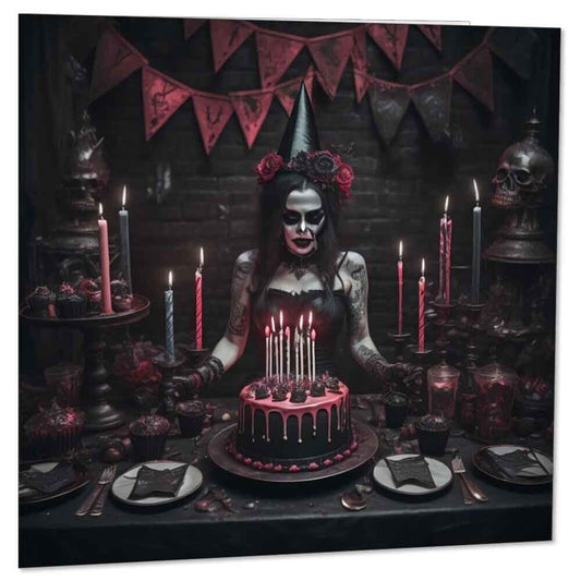 Gothic Birthday Card - Alternative Birthday Party Card black skull 145 x 145mm