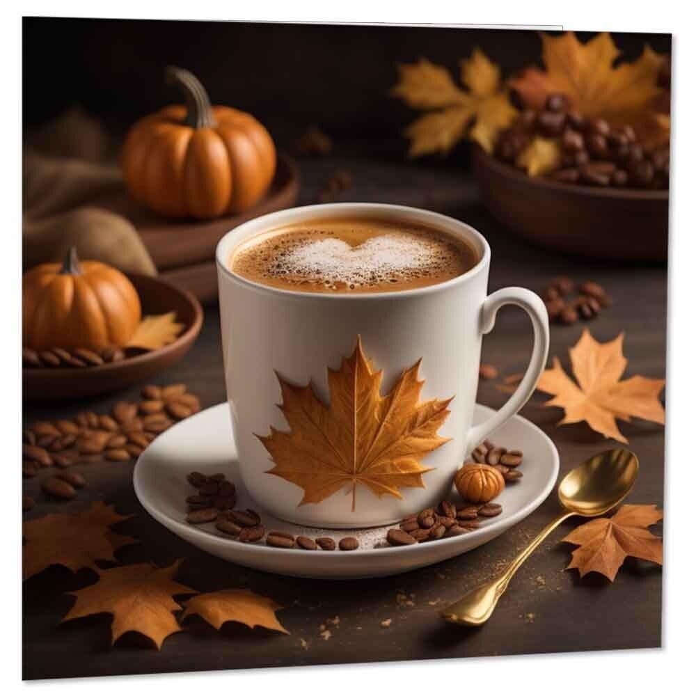 Autumn Coffee Greeting Card 145 x 145mm