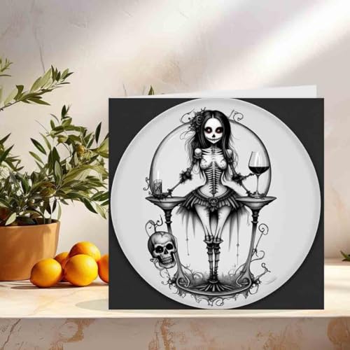 Gothic Greeting Card - Skull Girl Wine 145 x 145mm