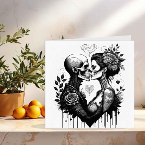 Gothic Couple Anniversary Card Skull Rose Goth Valentines Day Card 145 x 145mm