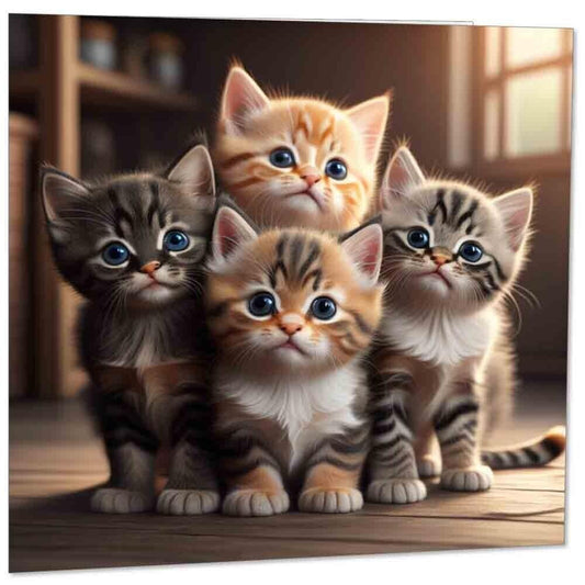 Cute Kittens Greeting Card - Adorable Cats Birthday Card 145mm x 145mm