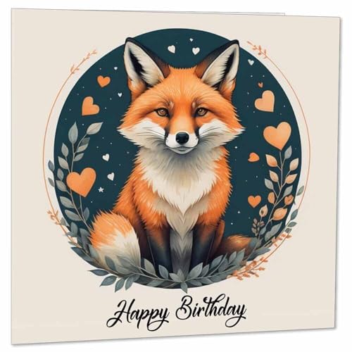 Fox Birthday Card - Happy Birthday Fox Cards 145mm x 145mm