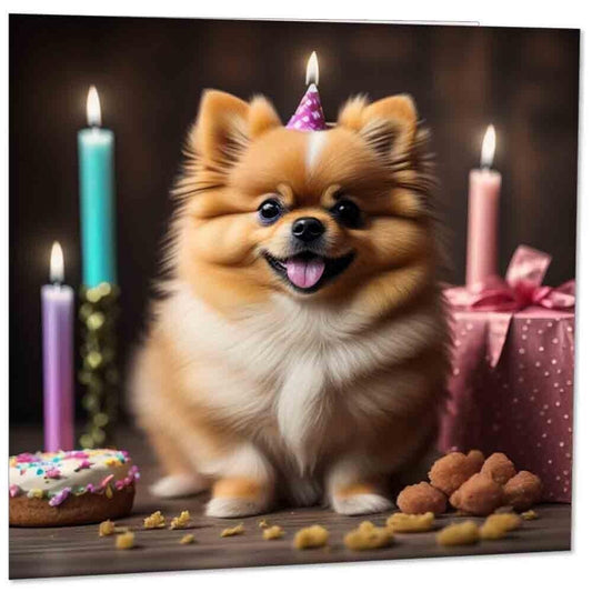 Cute Pomeranian Birthday Card - Funny Adorable Dog 145mm x 145mm