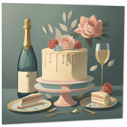 Happy Birthday Card - Birthday Cake Celebration Mens Womens 145mm x 145mm