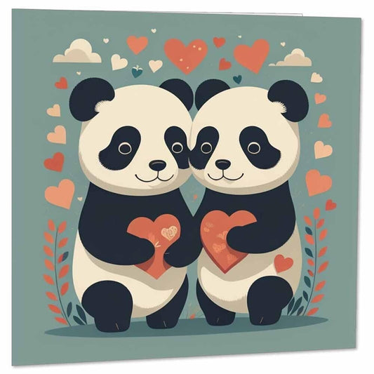 Pandas Anniversary Card Cute Panda Couple Valentines Love 145 x 145mm