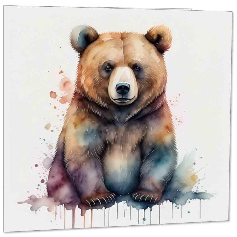 Watercolor Bear Greeting Card - Brown Bear 145mm x 145mm