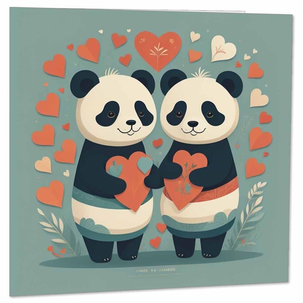 Cute Panda Anniversary Card Love Pandas Valentines Card 145 x 145mm