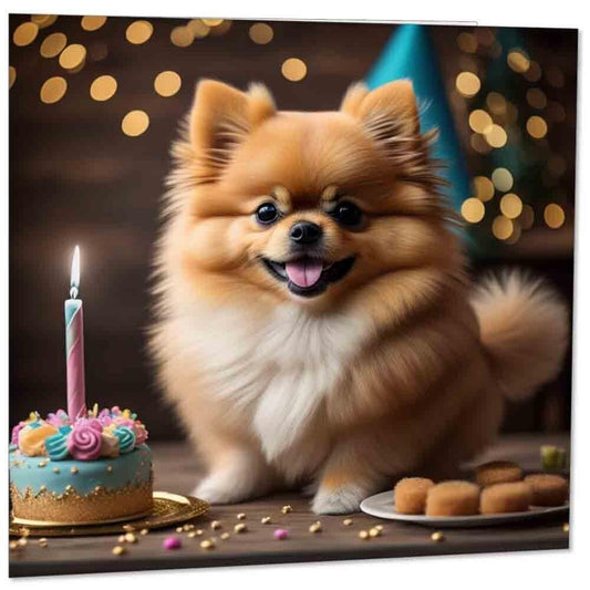 Pomeranian Birthday Card - cute Pomeranian dog 145mm x 145mm