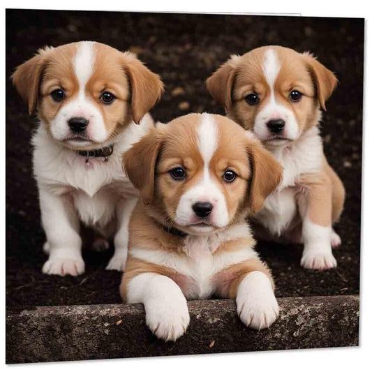 Cute Puppies Greeting Card - Adorable Puppy 145mm x 145mm