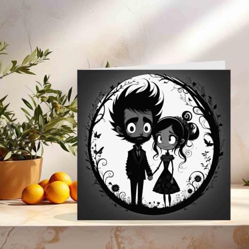 Cute Gothic Couple Card - Anniversary Nightmare Burton black white 145 x 145mm