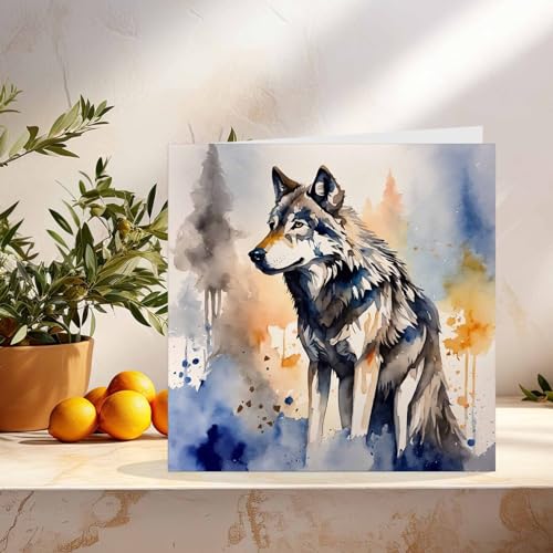 Wolf Greeting Card - Beautiful Watercolour Wolf Card 145mm x 145mm