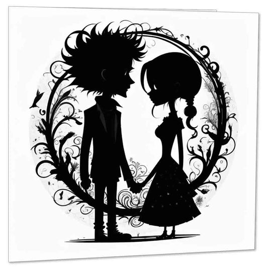 Cute Gothic Anniversary Card - Nightmare Burton Couples Him Her 145 x 145mm