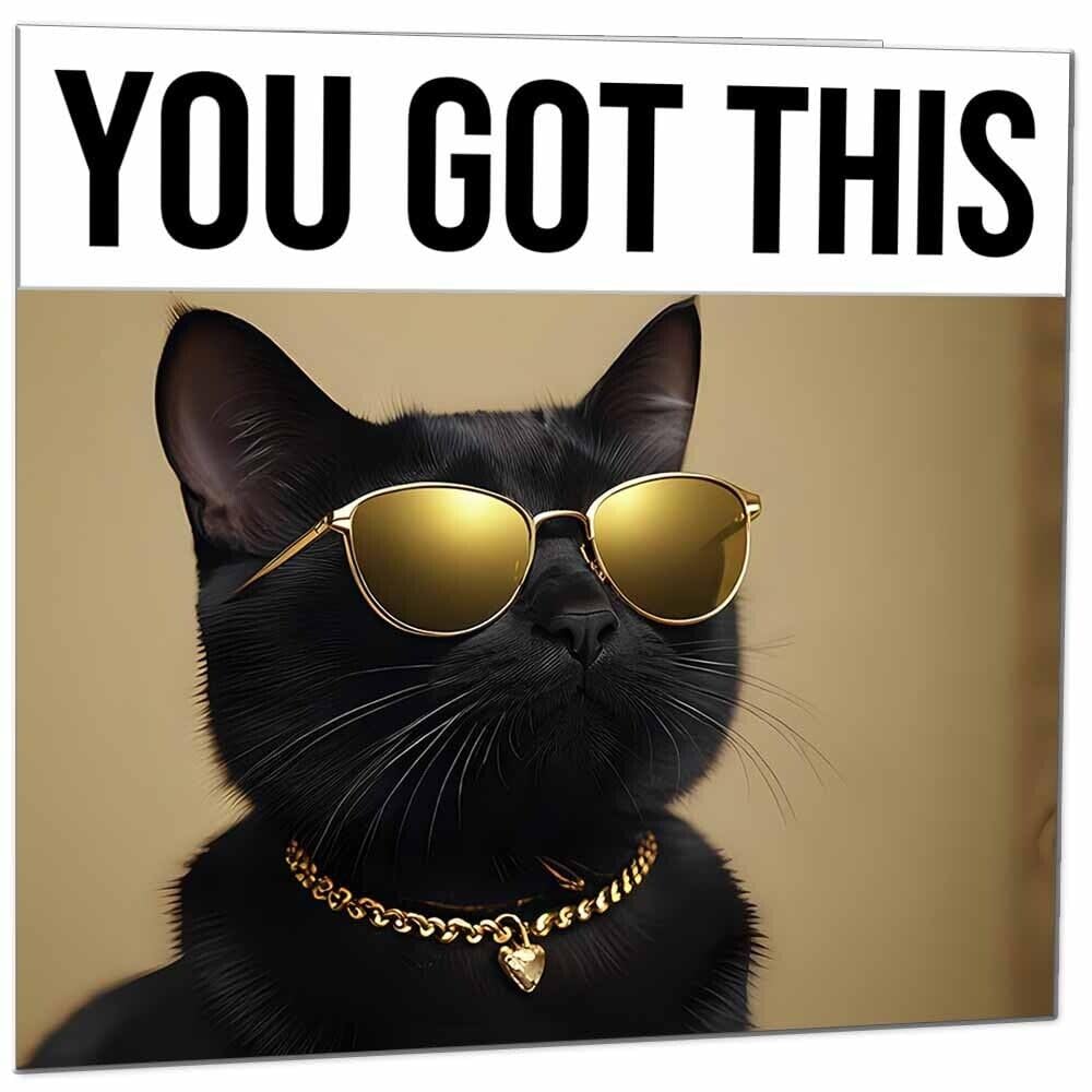 Good Luck Card - Cool Black Cat - You Got This Colleague New Job Card