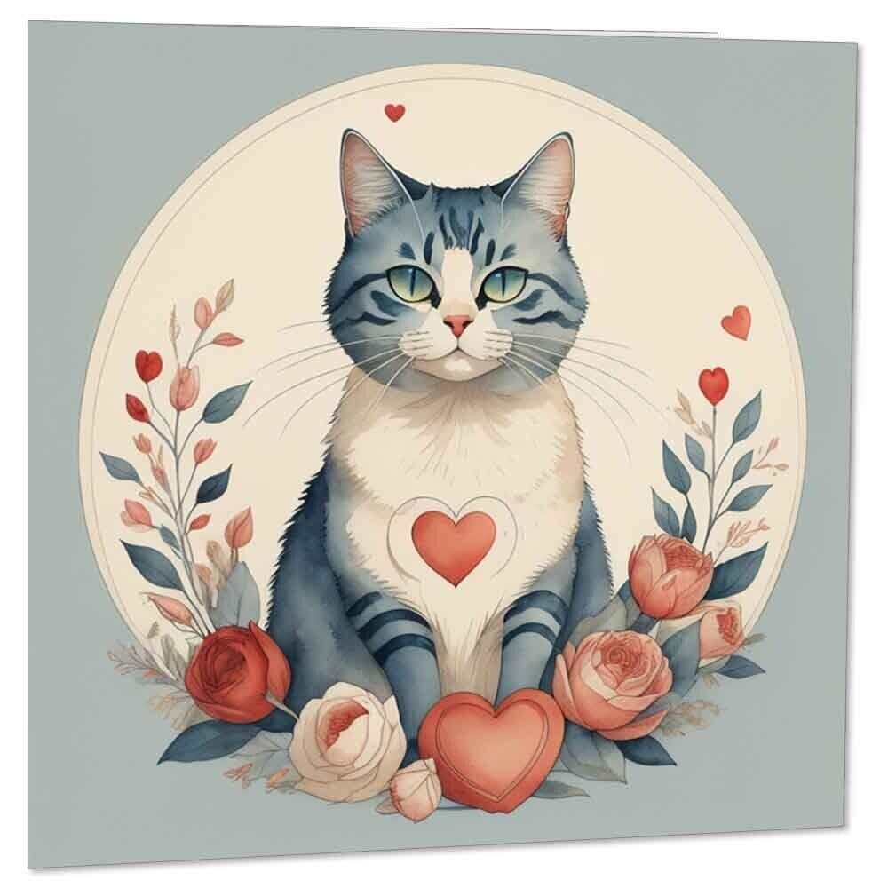 Kitty Cat Anniversary Cards Love heart valentines day Card 145mm x 145mm