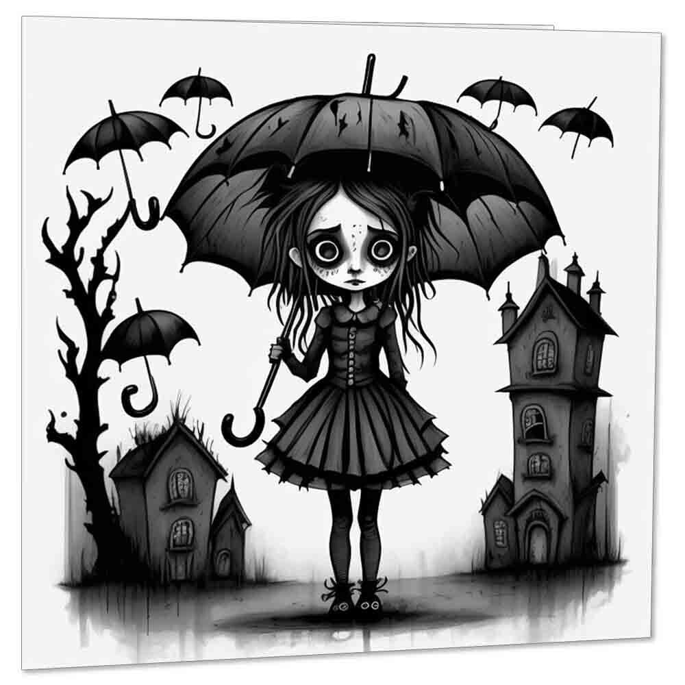 Gothic Girl With Umbrella Greeting Card Birthday Card 145 x 145mm