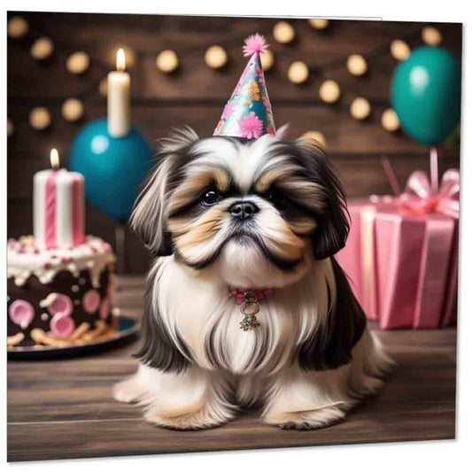Shih Tzu Birthday Card - Cute Funny Dog Bday Card 145mm x 145mm