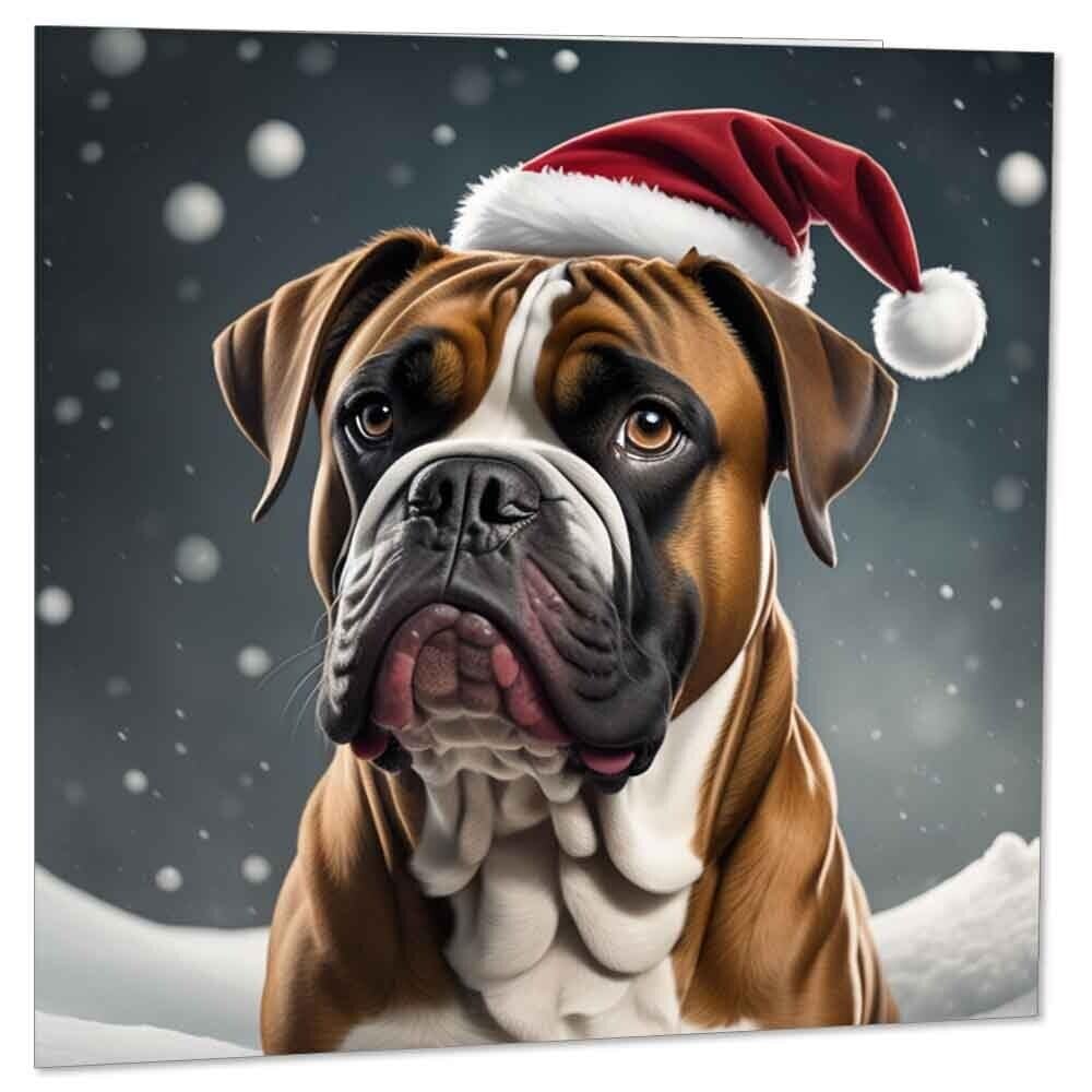 Boxer Dog Christmas Card - Festive Xmas Cards 145 x 145mm