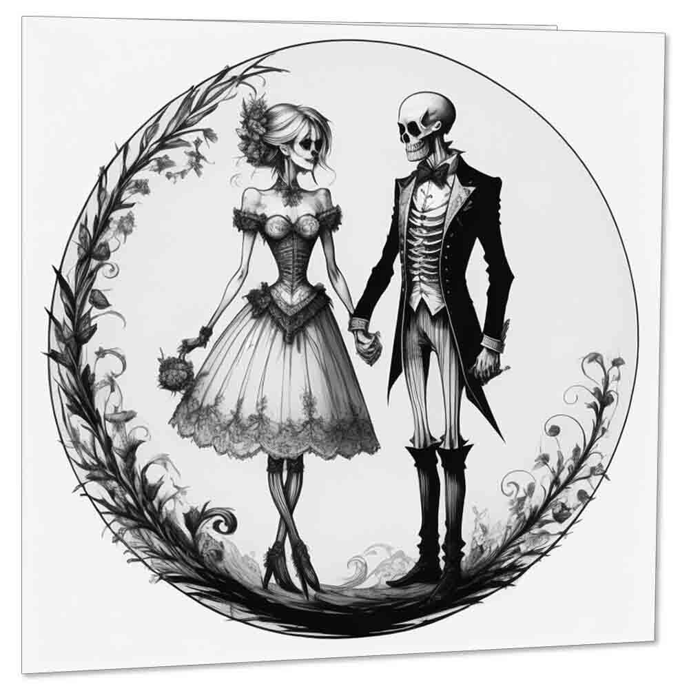 Gothic Anniversary Card - Skeleton Couple Alternative Valentines 145 x 145mm