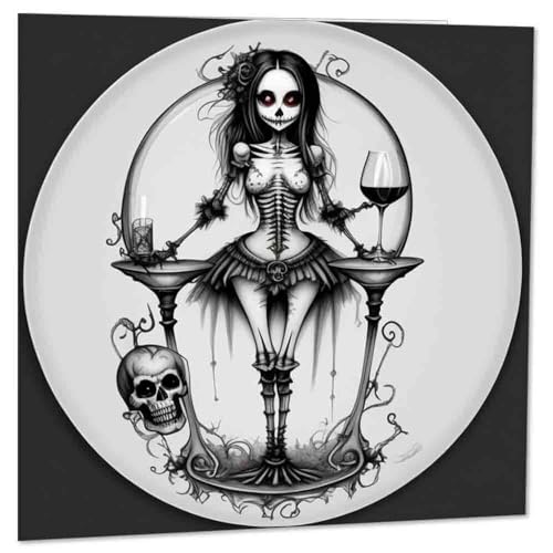 Gothic Greeting Card - Skull Girl Wine 145 x 145mm