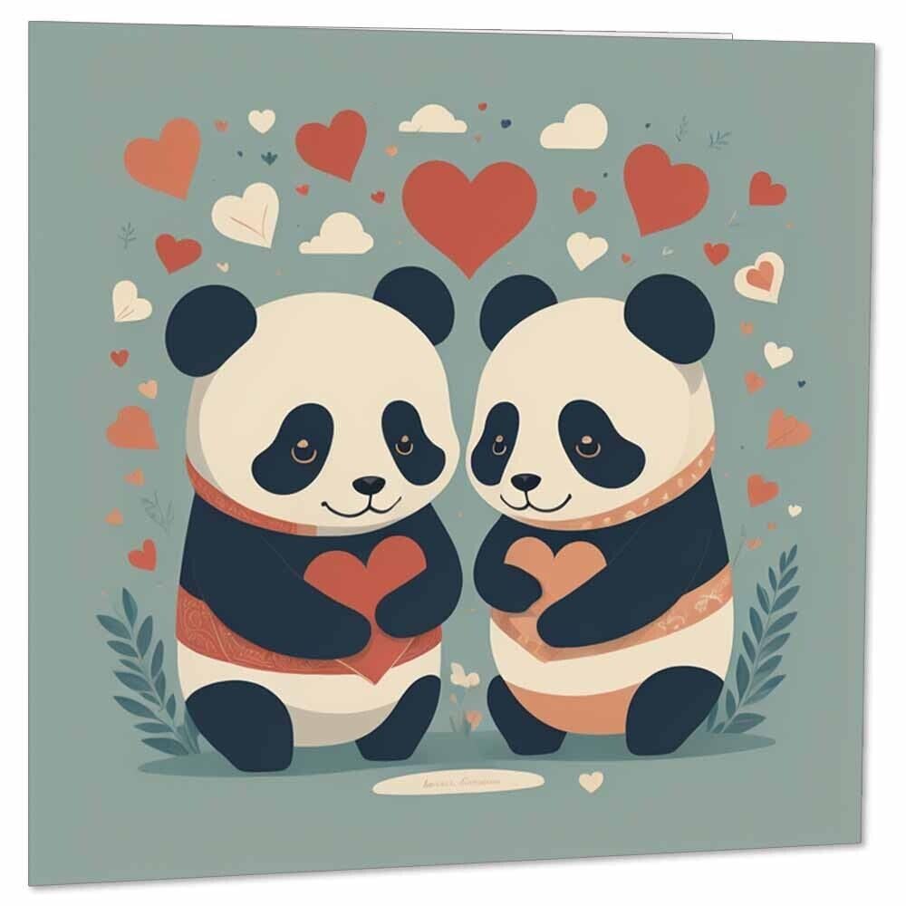 Cute Pandas Greeting Card 145 x 145mm