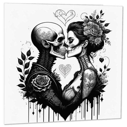 Gothic Couple Anniversary Card Skull Rose Goth Valentines Day Card 145 x 145mm