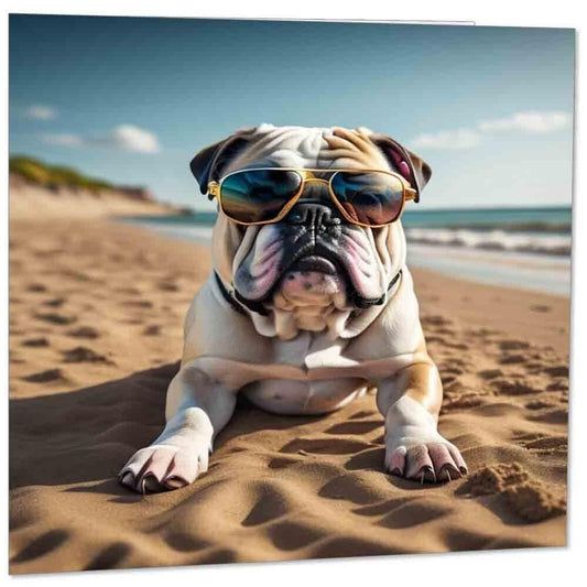 English Bulldog in Sunglasses Greeting Card - 145mm x 145mm