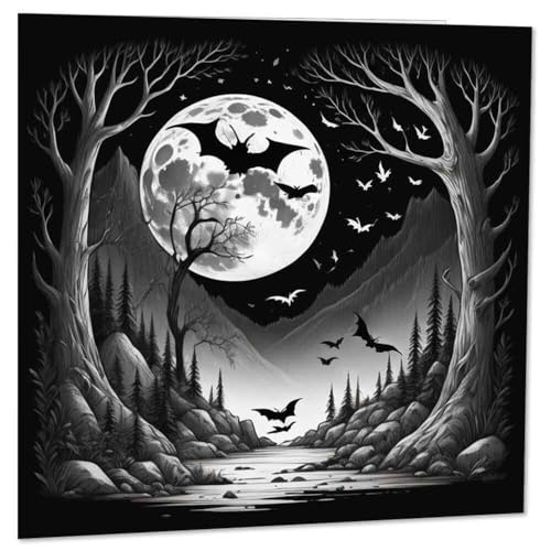 Bat Forest Moon Greeting Card 145 x 145mm